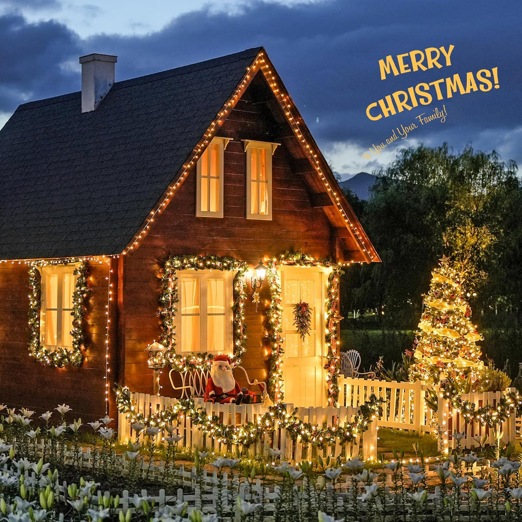 168FT 600 LED Christmas Lights Outdoor Waterproof Clear Wire Warm White Christmas Tree Lights Plug in String Fairy Lights for outside Indoor for Bedroom Wedding Party Holiday Xmas Decorations