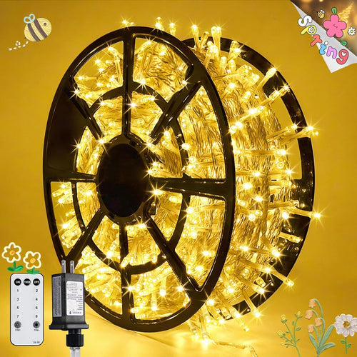168FT 600 LED Christmas Lights Outdoor Waterproof Clear Wire Warm White Christmas Tree Lights Plug in String Fairy Lights for outside Indoor for Bedroom Wedding Party Holiday Xmas Decorations