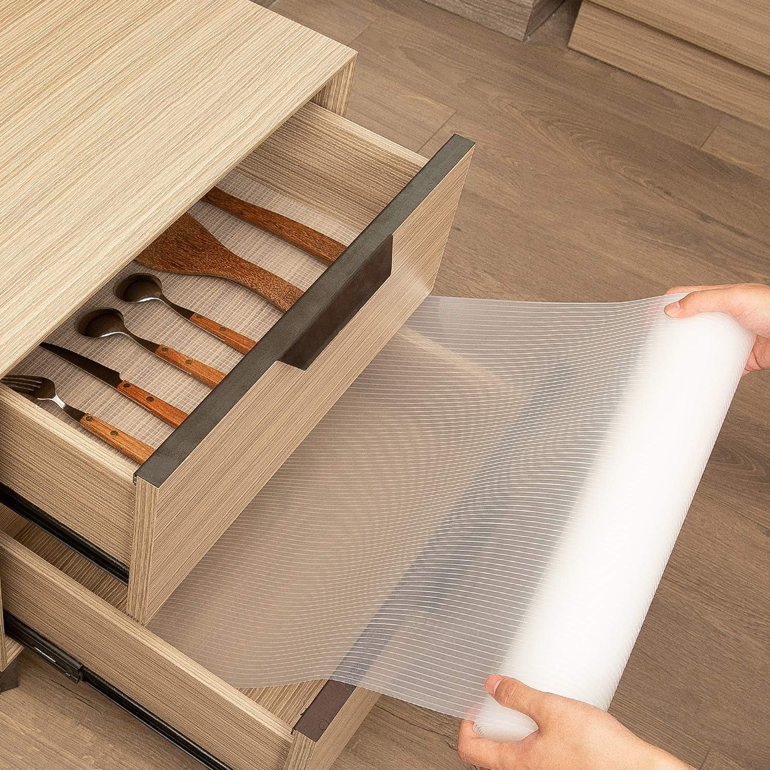 Drawer and Shelf Liner, 12IN X 10FT Non Slip Non Adhesive Cabinet Liner for Kitchen and Desk - Clear Ribbed