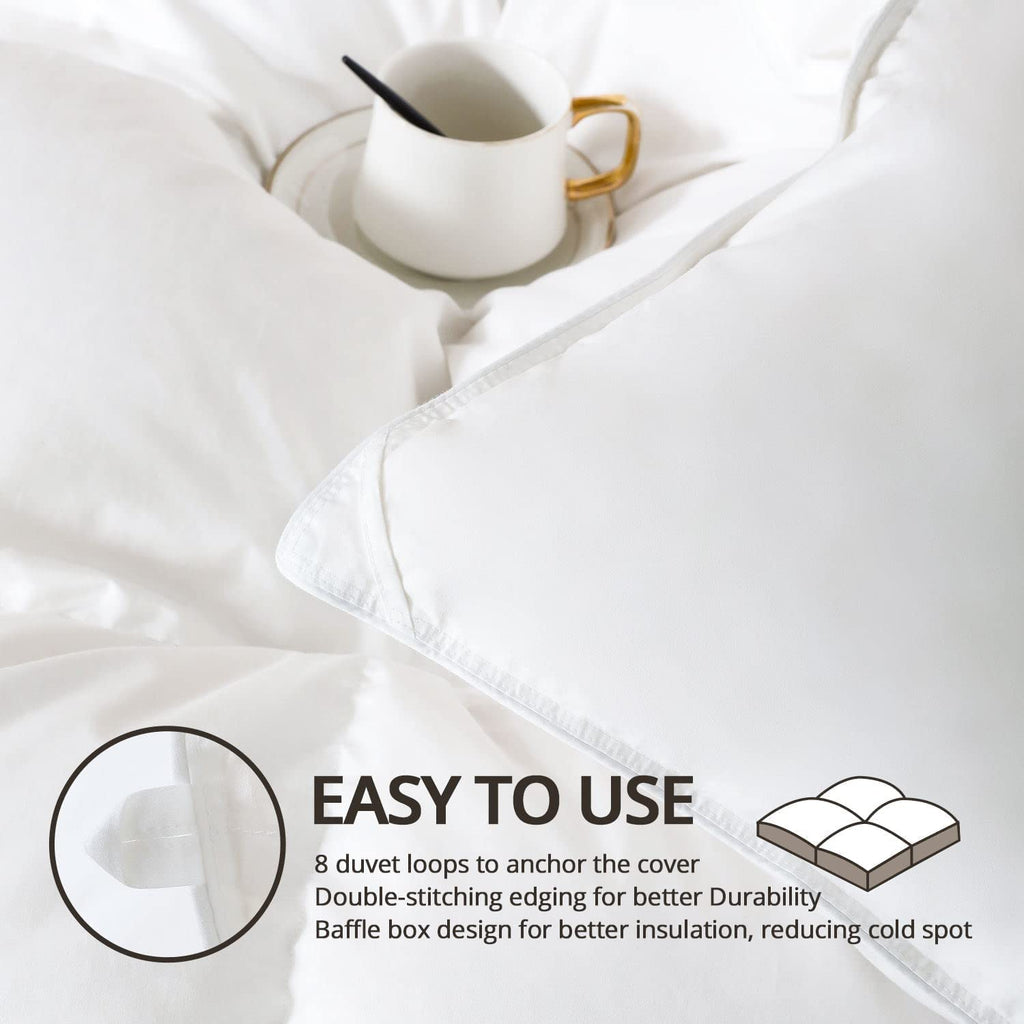 Goose down Comforter King Size All Season Duvet Insert Ultra-Soft 100% Cotton, 45OZ,650 Fill Power, Medium Warmth with Corner Tabs, White.…